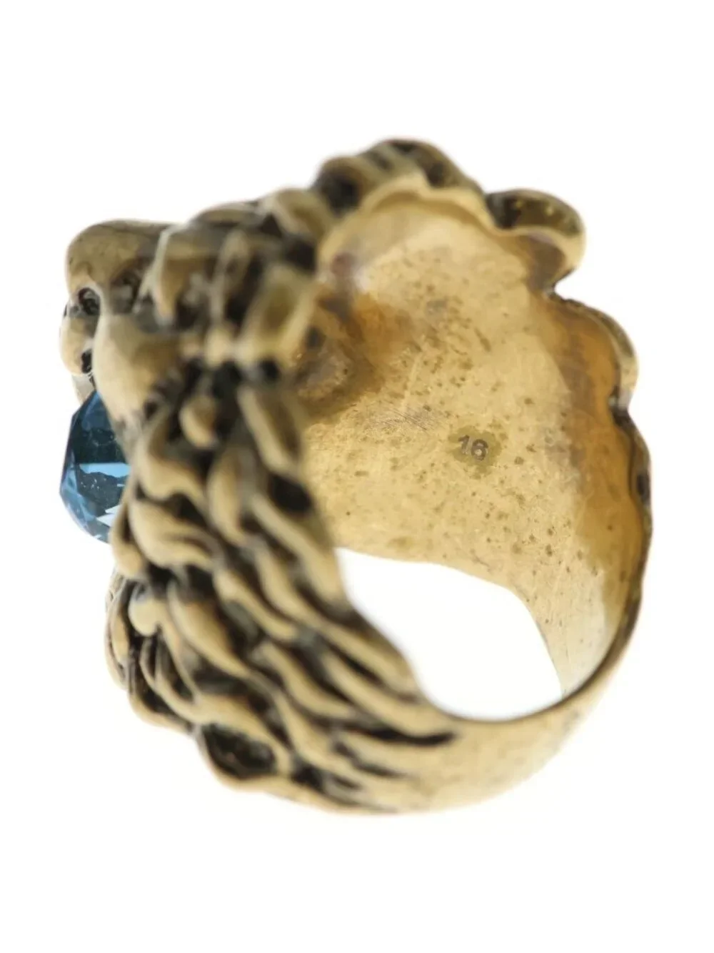 Gucci Lion Head Ring Blue Stone Gold